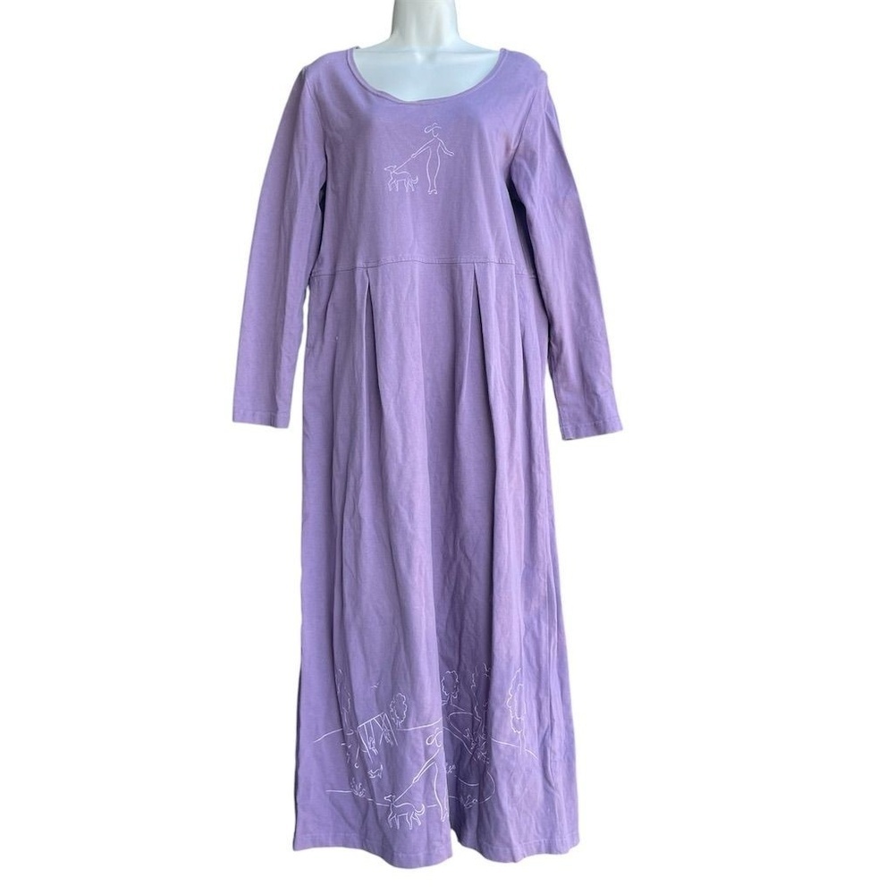 Vtg STUDIO EASE Maxi Dress Women's 10 Purple Long Sleeve Artistic Casual Chic